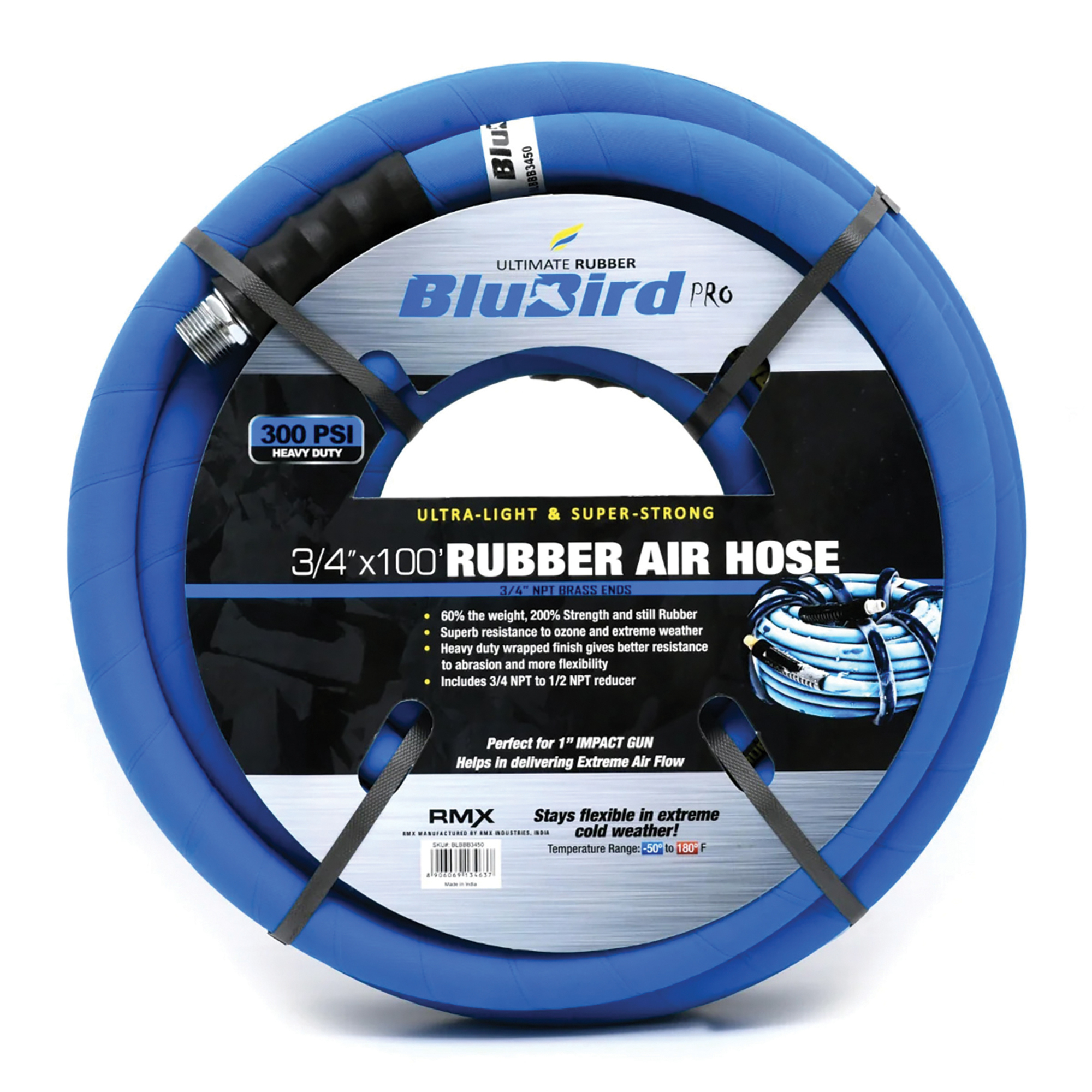 BluBird, Pro Rubber Air Hose Assembly 3/4in.x100ft., Hose Diameter 3/4 in, Hose Length 100 ft, Model# BBPRO34100